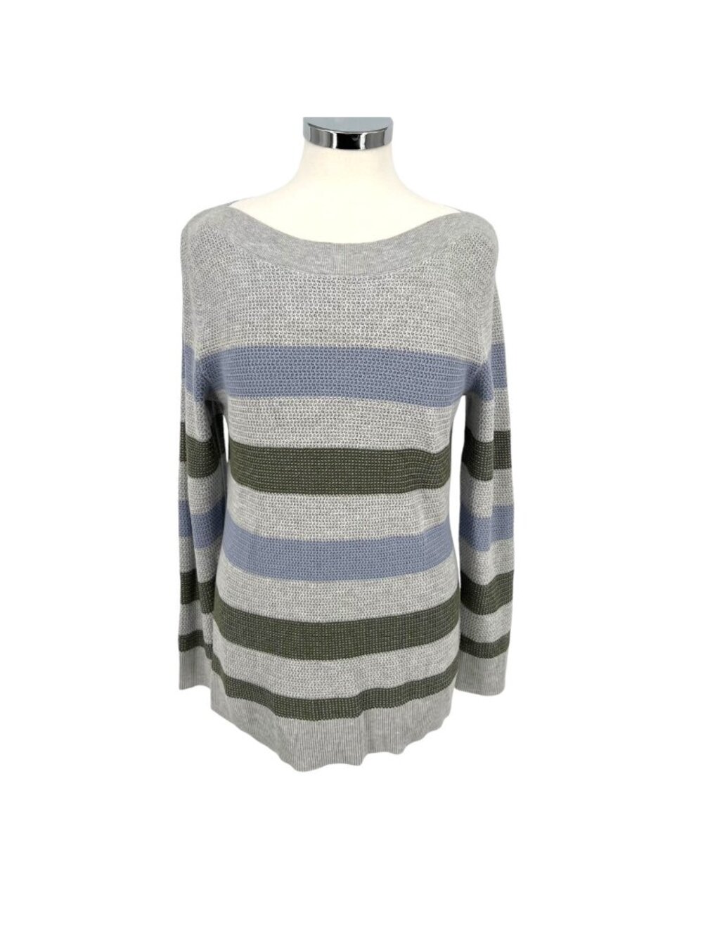 Market & Spruce Striped Boatneck Sweater Gray Lavender Olive Green Size 3X NWT